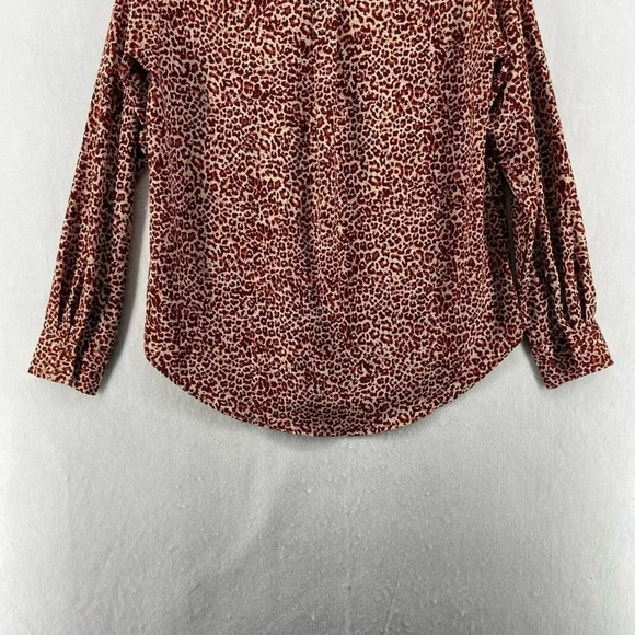 H&M Button Up Tops Women Sz 4 Burgundy Ivory Leopard Print Collared Long Sleeves - Picture 7 of 12